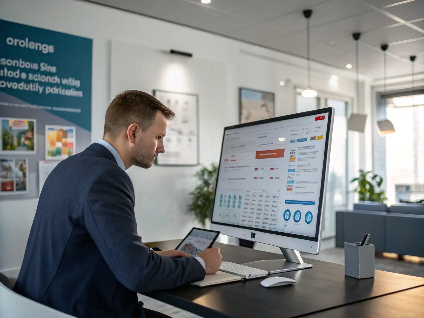 A recruiter reviewing candidate profiles with a focus on renewable energy sector experience, highlighting the meticulous matching process.